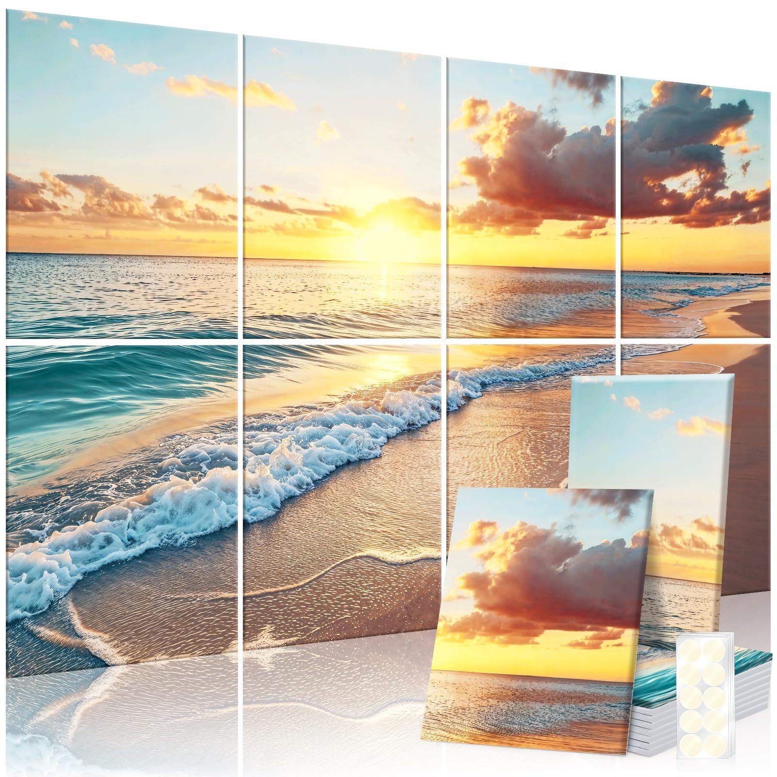 Photo 1 of AUSLET 8 Pack Decorative Sound Absorbing Panels, Sound Absorbing Wall Art, 48X32 Inches Acoustic Wall Art for Decoration, Art Acoustic Panels, Acoustic Treatment, Adhesive Included, Sunrise Beach