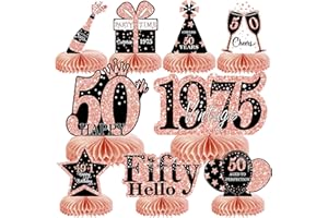 MOORAY 9Pcs 50th Birthday Decorations Honeycomb Centerpieces for Women, Rose Gold Pink Happy 50th Birthday Centerpieces Tables Toppers Party Decorations Supplies, Vintage 1975 Aged Birthday Table Sign Decor