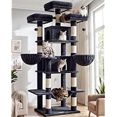 Globlazer Big XXL Cat Tower for Indoor Multiple Cats, F80, Dark Grey | 80 inch Cat Tower for Adult Cats Cat Tree with Scratching Post, Hammock, 3 Perches, 2 Condos, 2 Hanging Basket