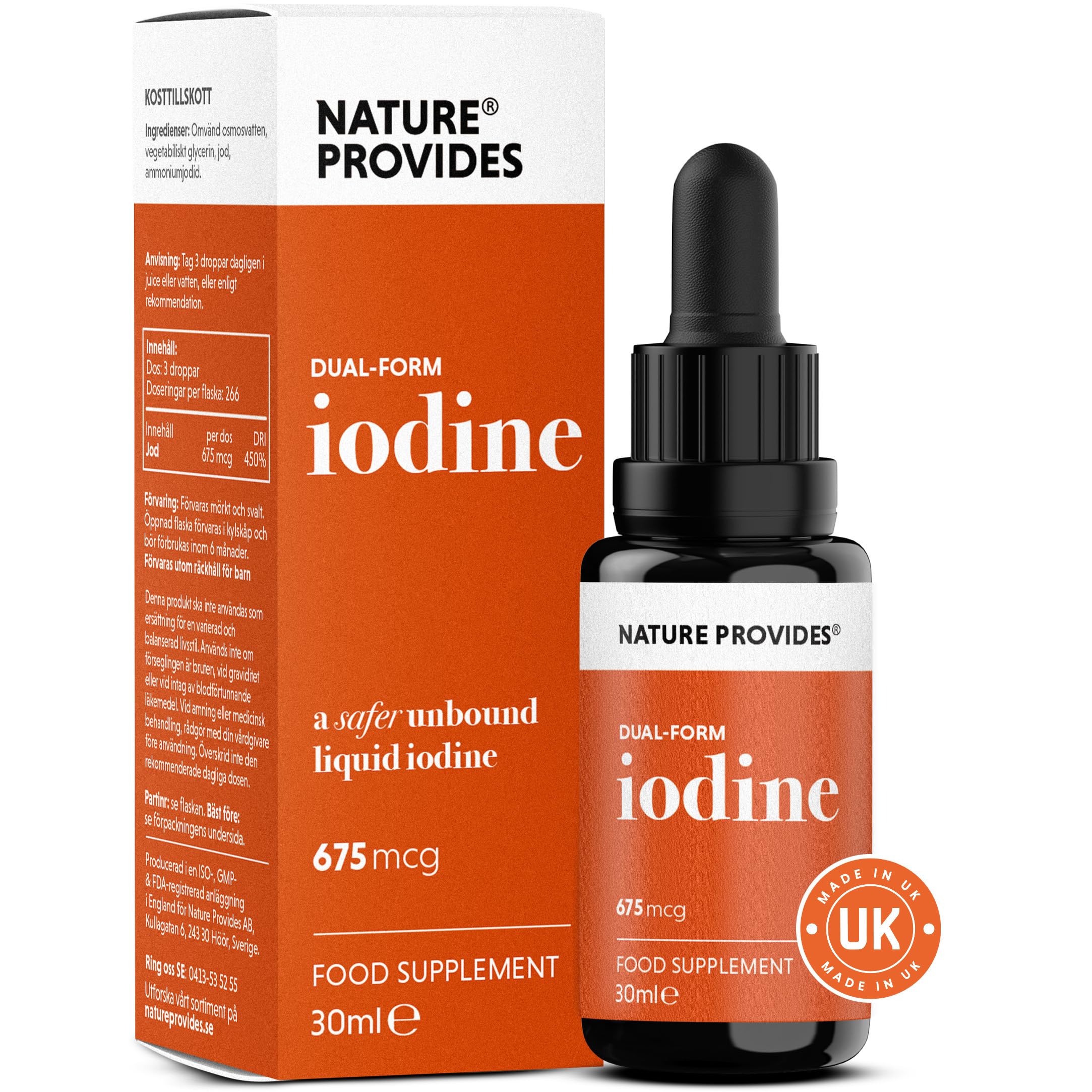 Natural Dual-Form Iodine : 100% Free and Unbound Iodine/Iodide Supplement. 675mcg (30ml) for Energy, Mood & Metabolism. Made in The UK.