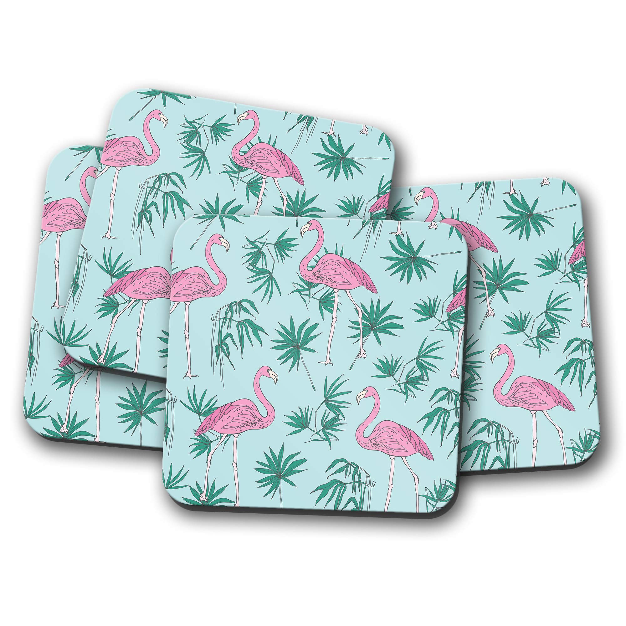 4 Set - Tropical Flamingo Coaster - Pink Bird Cool Fun Mum Sister Gift #13047
