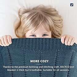 RECYCO Cable Knit Navy Blue Throw Blanket for