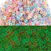 ToBeIT1000Pcs Glow Letter Beads Acrylic Letter Beads Cube Beads Glow in The Dark Beads for Jewelry Making, Bracelets, Necklaces(6 * 6glow Color)