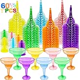TURNMEON 60 Pack Multicolor Plastic Margarita Glasses 12 oz Disposable Cocktail Cups for Cinco De Mayo Decorations Fiesta Party Decorations Fun Taco Tuesday Mexican Themed Party Supplies