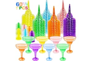 TURNMEON 60 Pack Multicolor Plastic Margarita Glasses 12 oz Disposable Cocktail Cups for Cinco De Mayo Party Decorations Fies