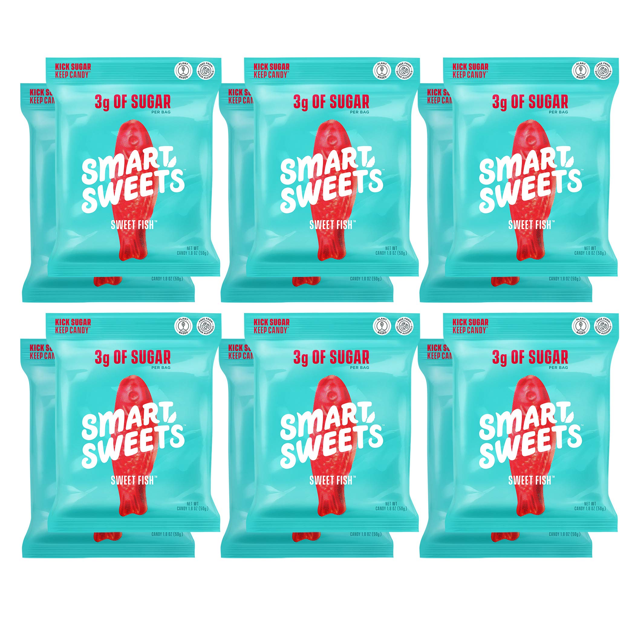 SmartSweets Sweet Fish, Candy with Low Sugar (3g), Low Calorie(100), Plant-Based, Free From Sugar Alcohols, No Artificial Colors or Sweeteners, 1.8oz. (Pack of 12) (BB 9/15/25)