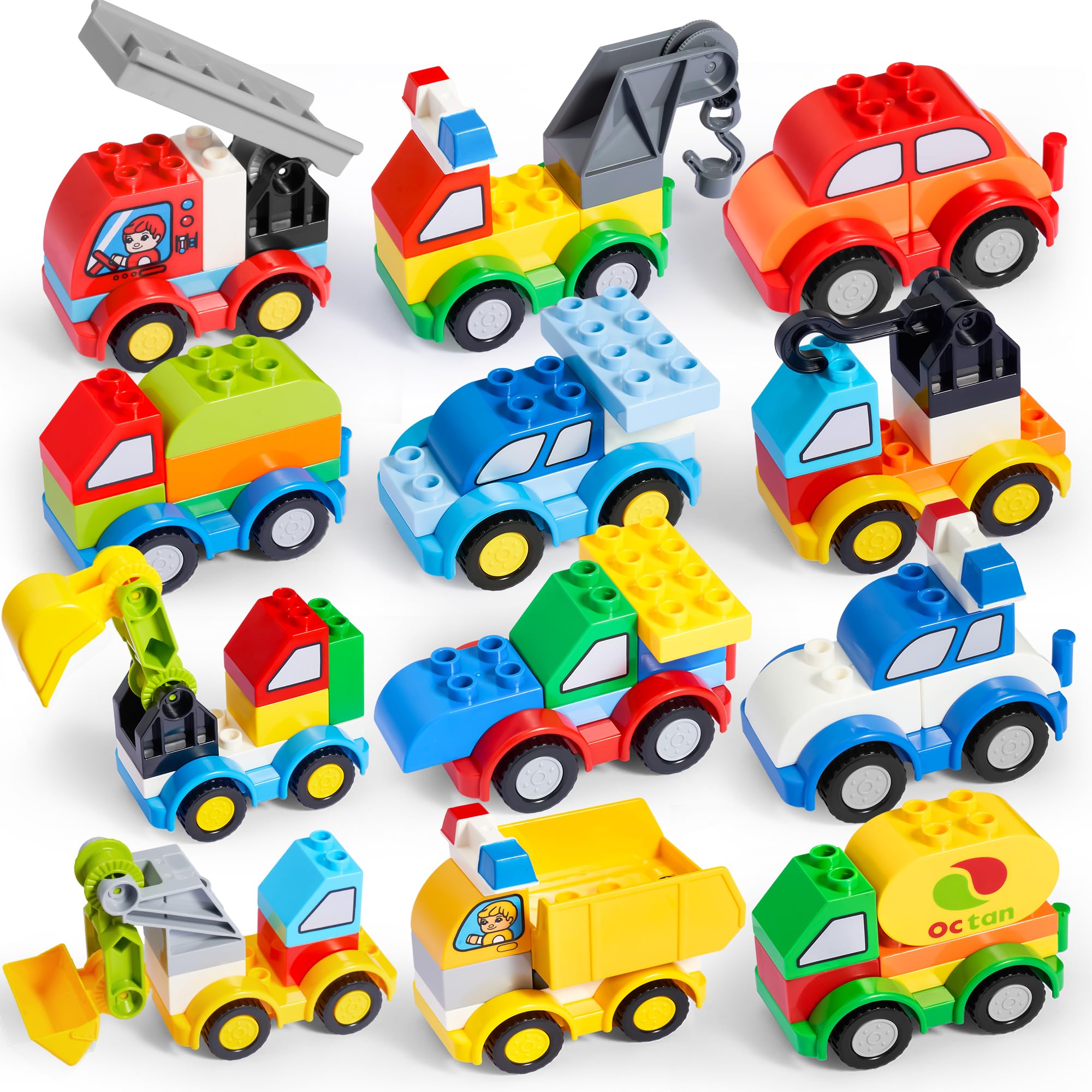 Photo 1 of JOYIN 80Pcs Toddlers Car Building Blocks Set, 12Pcs Different Vehicles, Build Your Own Toy Cars, Compatible with Brand Name Building Bricks for Kids Boys Girls Birthday Easter Gift