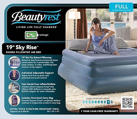 Simmons Beautyrest Queen 19 Sky Rise Raised Pillow Top Air Bed
