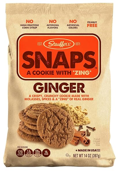STAUFFERS GINGER SNAPS COOKIES – 14OZ BAG – GINGER FLAVORED COOKIES WITH NO HIGH FRUCTOSE CORN SYRUP, ARTIFICIAL FLAVORS OR COLORS