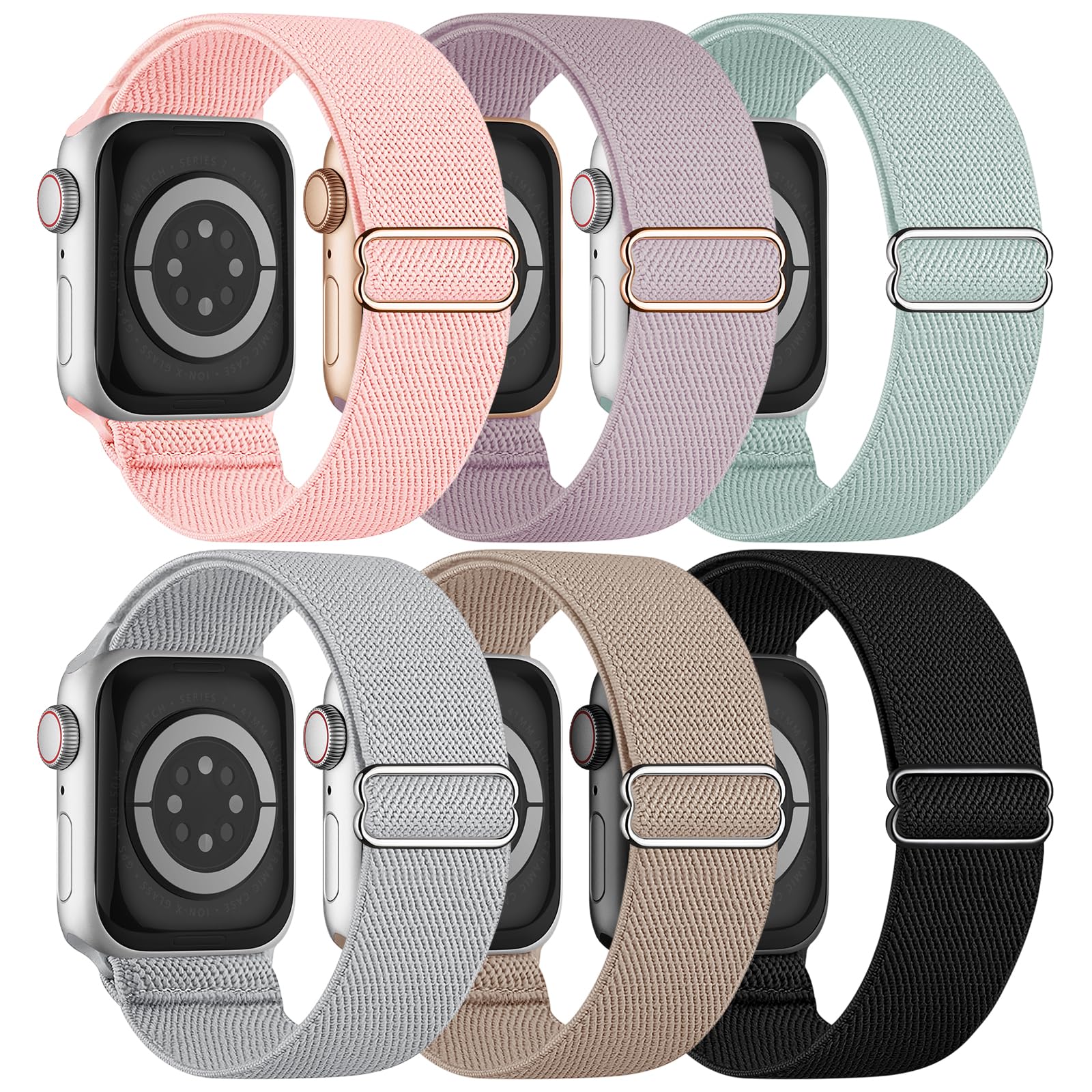 6 Pack Stretchy Solo Loop Compatible with Apple Watch Bands 38mm 40mm 41mm 42mm 44mm 45mm 46mm 49mm, Nylon Sport Elastic Wristbands Strap Women Men for iWatch Series 11 10 9 8 7 6 5 4 3 SE Ultra 2
