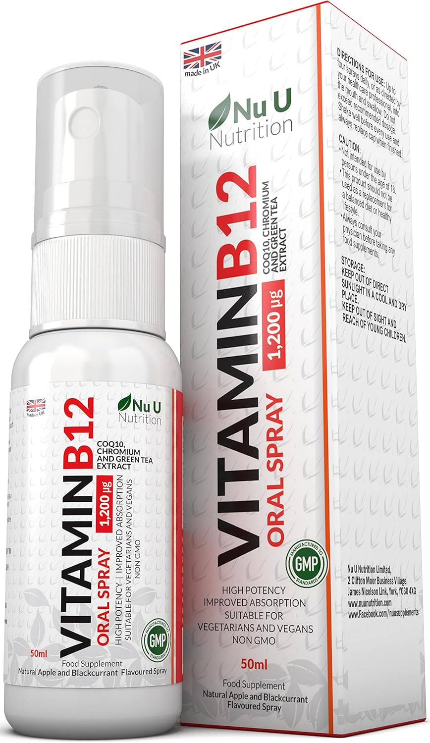 Vitamin B12 Spray 1,200 µg 50ml, 83 Servings, Methylated Sublingual Supplement, Natural Apple & Blackcurrant Flavour