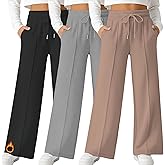 LessonZoo Girl's Fleece Lined Sweatpants, Wide Leg High Elastic Waist Jogger Straight Leg Baggy Drawstring Pants with Pockets