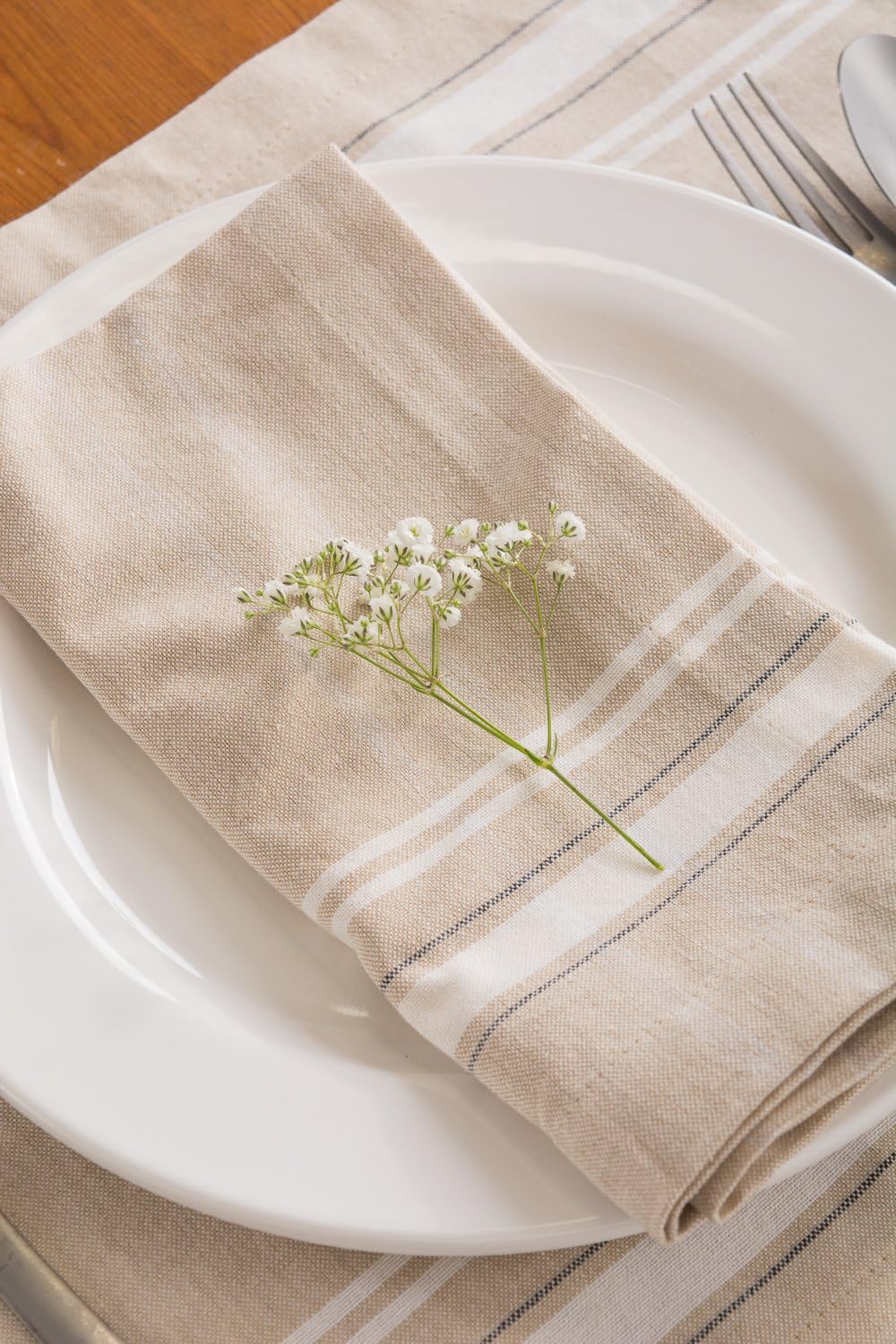 DII 100% Cotton Everyday French Stripe Tabletop Collection, Napkin Set, Taupe/White 6 Count: Home & Kitchen