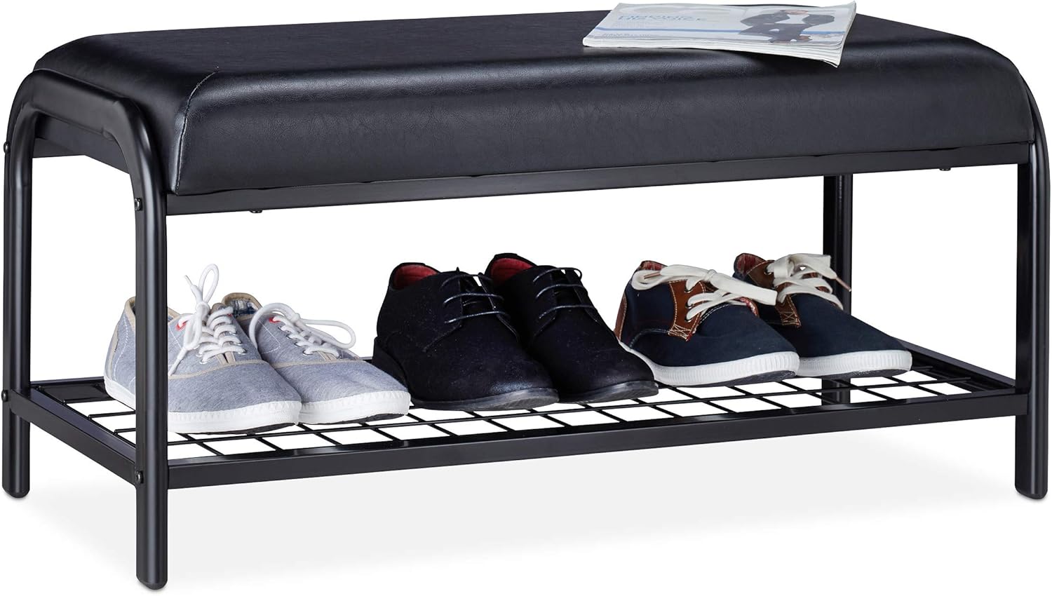 Relaxdays Shoe Bench, Storage Rack with Padded Seat, Metal Hallway