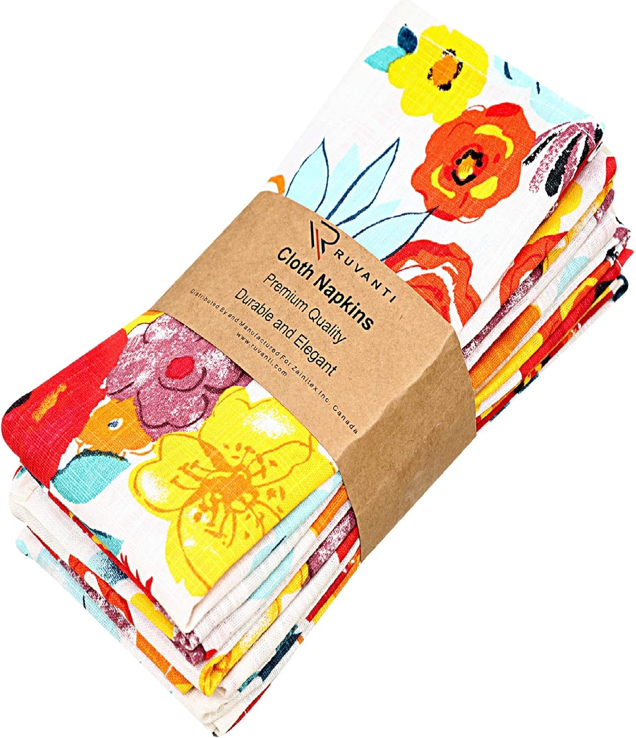 Ruvanti Cloth Napkins 6 Pack (100% Cotton 18" X 18") Multi Flower, Dinner Napkins,Soft & Comfortable,Cotton Napkins,Tablecloth Napkins/Linen Napkins/Fabric Napkins for Christmas/Thanksgiving Dinners: Home & Kitchen