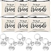 Kolewo4ever 12pc Friend Appreciation Gift Set: 6 Cosmetic Bags & 6 Keychains, White, Letter Print, Zipper Closure, Lightweight, Easy to Clean, Durable, Women Adults, Gift, Travel, Organization