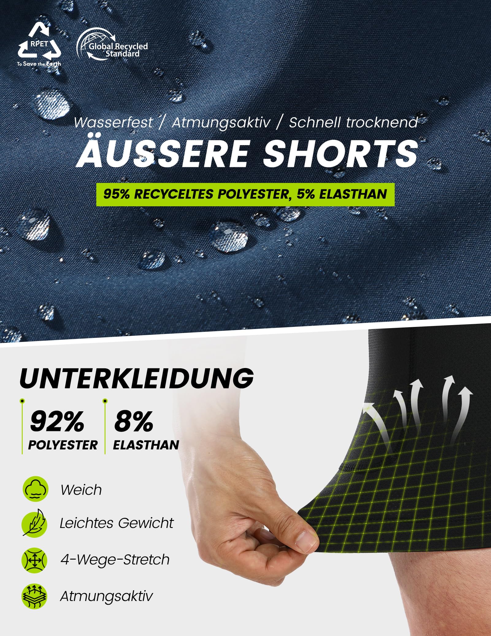 Nepest Mountainbike Hose Herren Kurz MTB Shorts Gel Bike Shorts Herren Tasche Radlerhose Fahrradhose Weltraum Blau,L 6