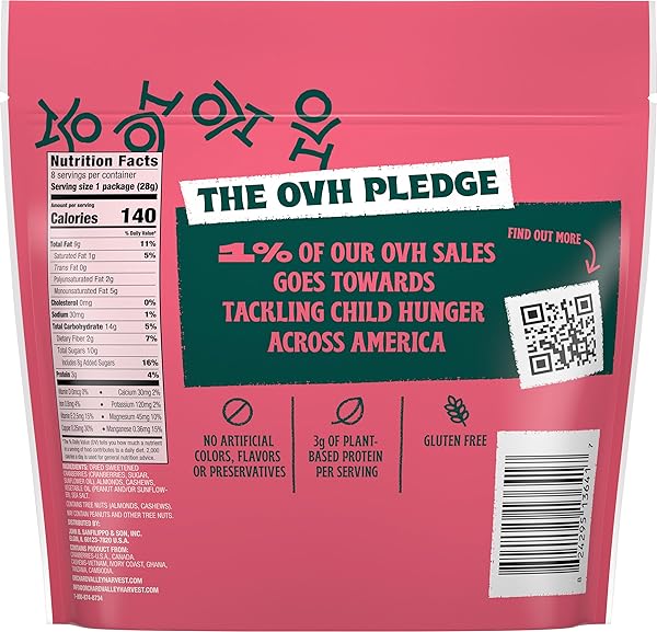 ORCHARD VALLEY HARVEST CRAN NUT TRAIL MIX, 1OZ NAGS (PACK OF 8), SWEETENED CRANBERRIES, ALMONDS, CASHEWS, GLUTEN FREE, TRAIL MIX INDIVIDUAL PACKS, SNACKS FOR ADULTS, 4G PLANT BASED PROTEIN PER SERVING