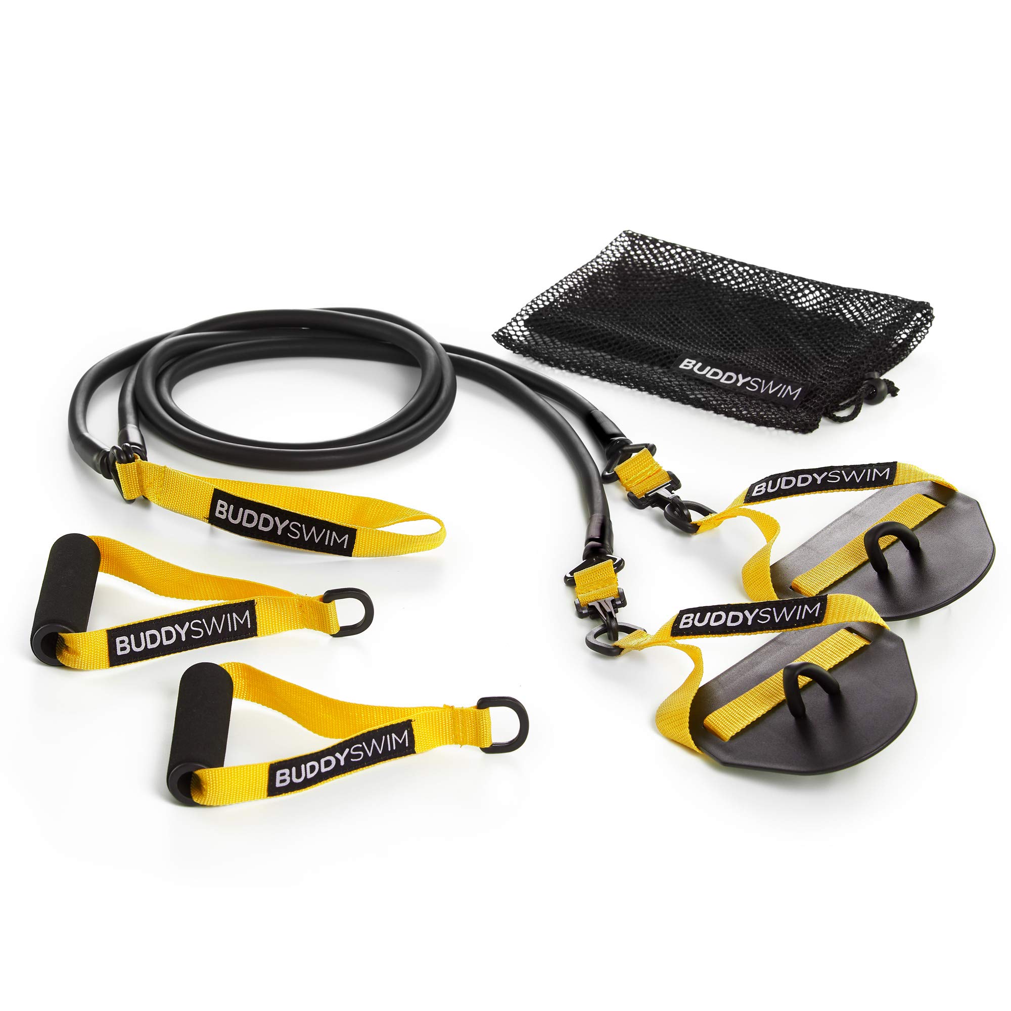 BUDDYSWIM Super Stroke Elastic Swimming Bands with Interchangeable Handles and Paddles. Elastic Bands for Muscle Building and Dry Swimming Training. Resistance Elastic Treadmills for Strength Training