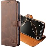 Snakehive Genuine Leather Wallet Case for iPhone 17 Pro Max – Flip Cover with Card Slots & Stand (Brown)