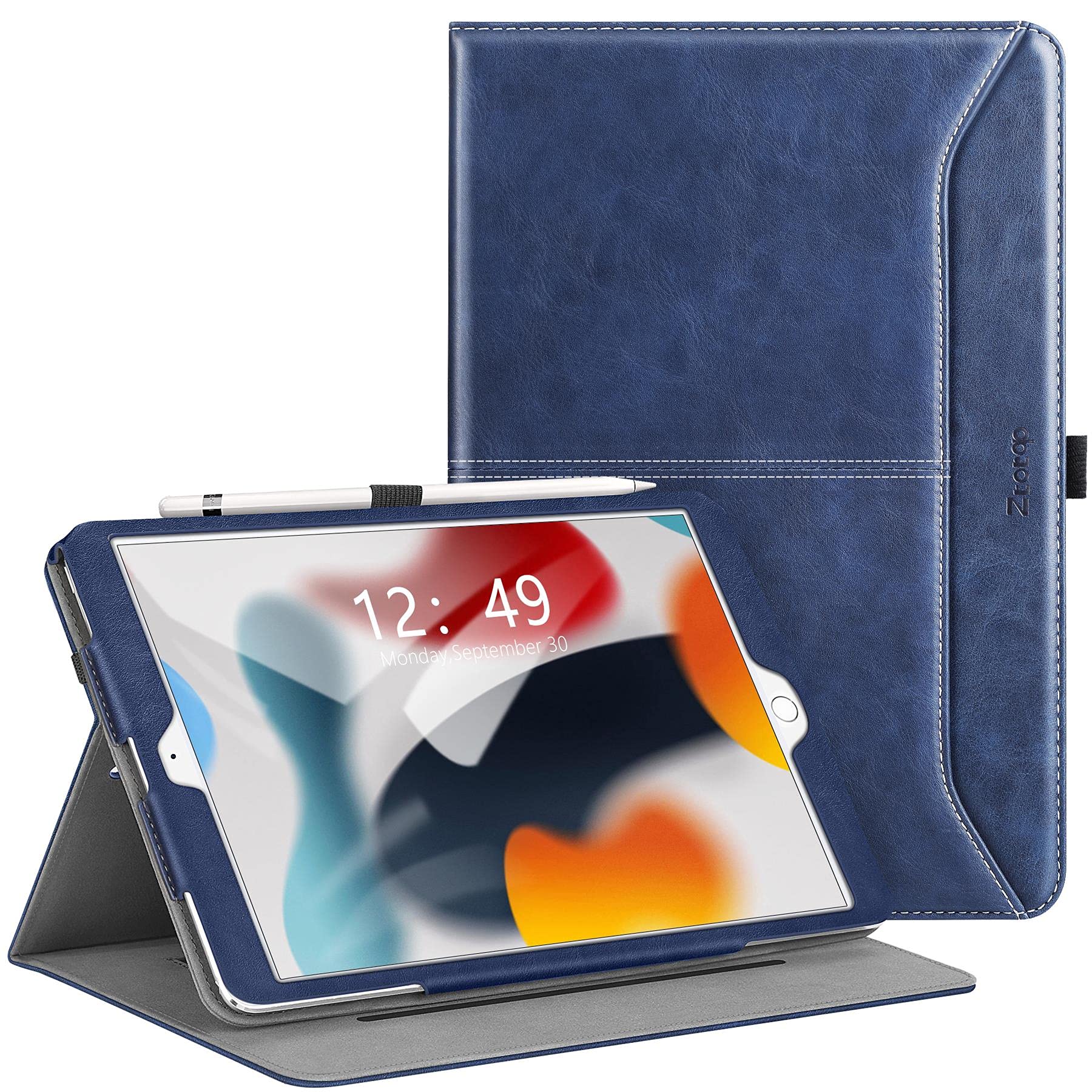 ZtotopCase for iPad 10.2 Case, Fit iPad 9th Generation/iPad 8th Generation (2020)/7th Generation (2019), Premium Leather Business Folio Cover With Pocket & Auto Wake/Sleep Function, Multi-angle, Blue