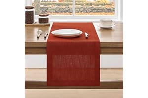 ZeeMart Linen Textured Border Table Runner, 14 x 90 Inch Orange, Farmhouse Style Burnt Orange Fall Table Runners 90 Inches Long, Easy Care Everyday Polyester Table Runner