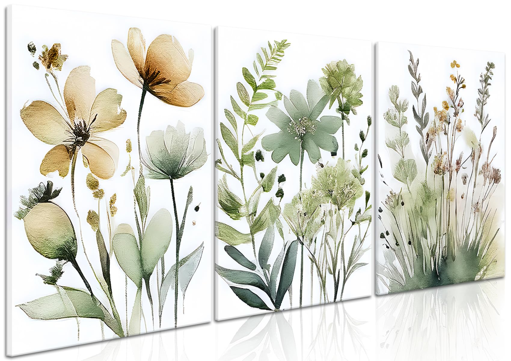 Framed Boho Floral Wall Art Set of 3 Sage Green Minimalist Poster Wall ...