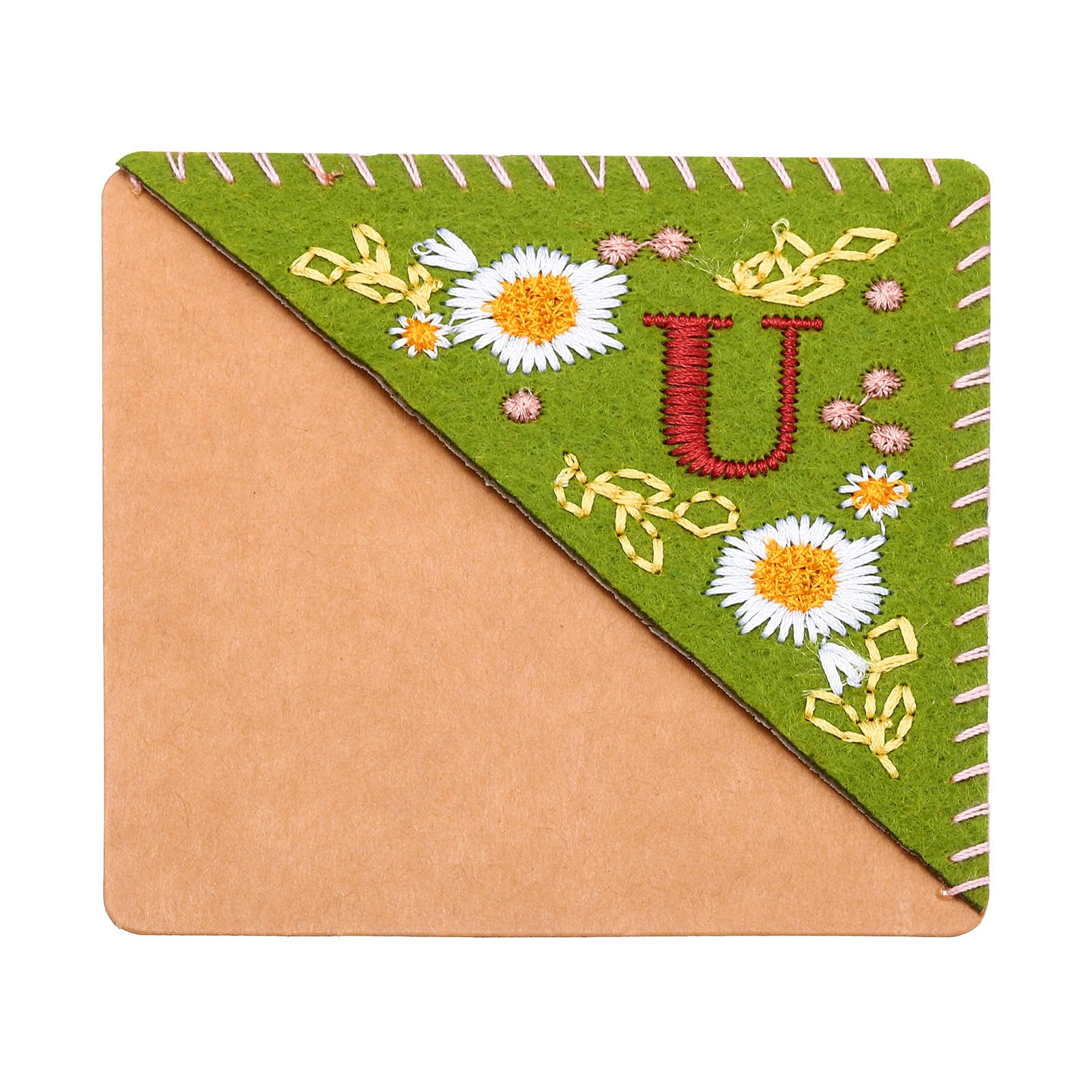PATIKIL Personalized Embroidered Corner Bookmark, Cute Flower Felt Stitched Triangle Book Mark Page Marker for Women Men Book Lovers Teachers, Green, Letter U