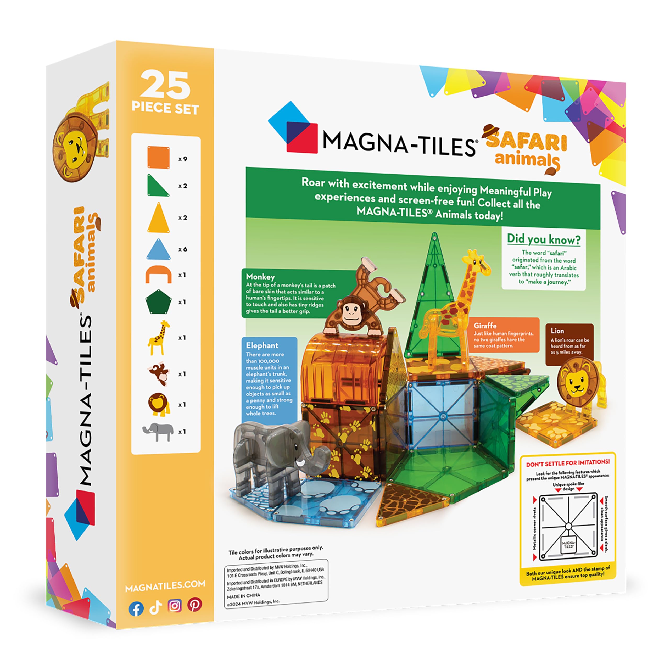 MAGNA-TILES Safari Animals 25-Piece Magnetic Construction Set, The ORIGINAL Magnetic Building Brand