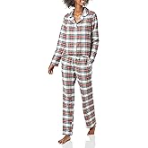 Amazon Essentials Women's Flannel Long-Sleeve Button Front Shirt and Pant Pajama Set