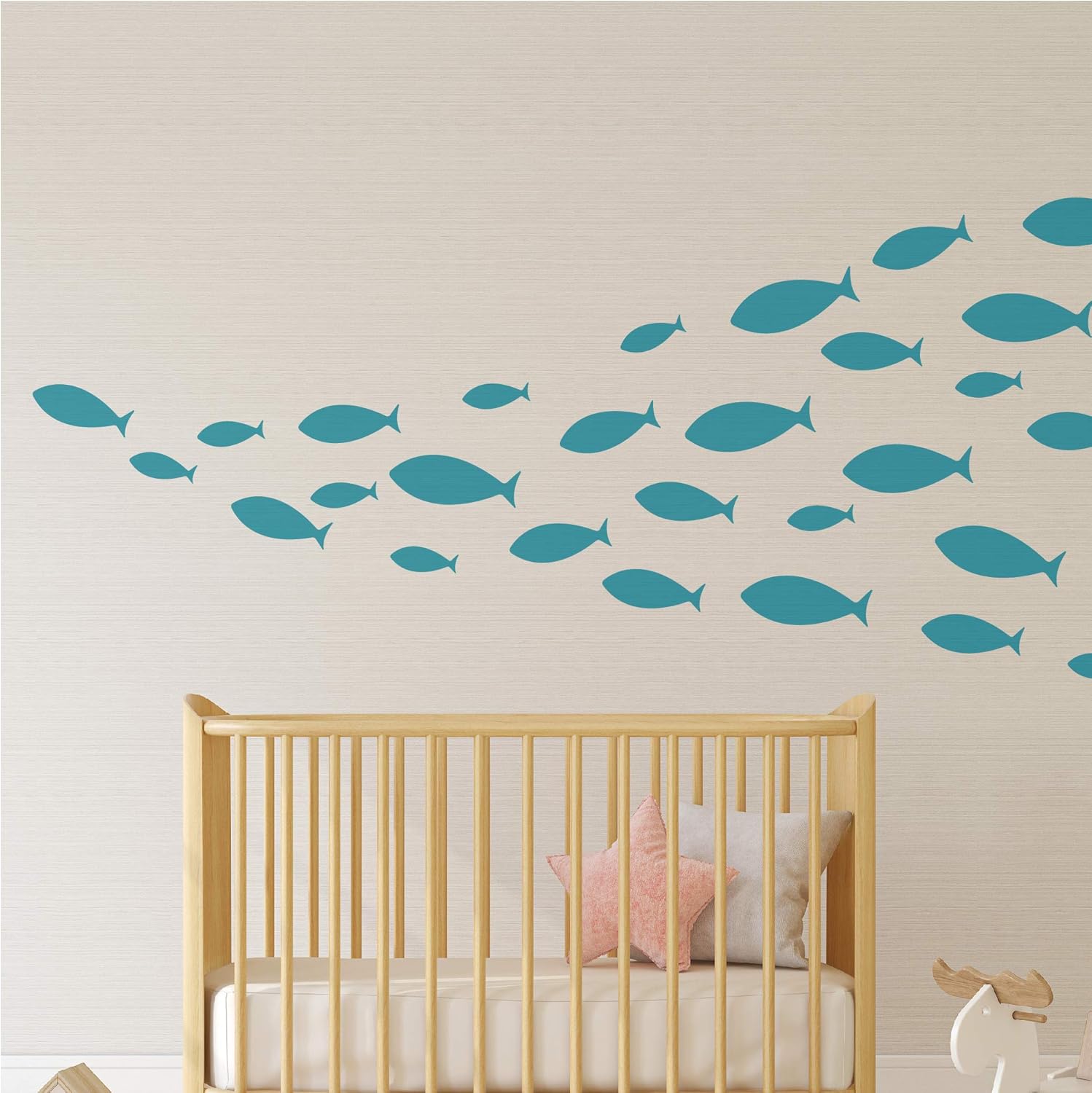 Ocean Fish Wall Decal- Under The Sea Vinyl Wall Stickers for Kids Room Bedroom Bathroom Nursery Decor-Teal