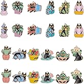 COGCHARGER 24Pcs Black Cat Alloy Enamel Charms Pendants for Jewelry Making - Potted Plant Cat Cute Animal Charms for Bracelets, Necklace, Earrings - DIY Craft Supplies