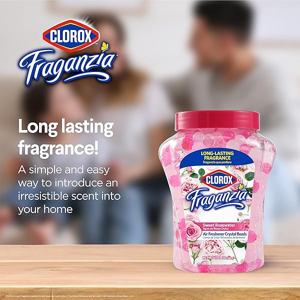 CLOROX FRAGANZIA AIR FRESHENER CRYSTAL BEADS SWEET ROSEWATER 12OZ | LONG-LASTING AIR FRESHENER BEADS 12 OUNCES | EASY TO USE VENTED JAR AIR SCENT BEADS FOR HOMES, BATHROOMS, CLOSETS, CAR OR OFFICE