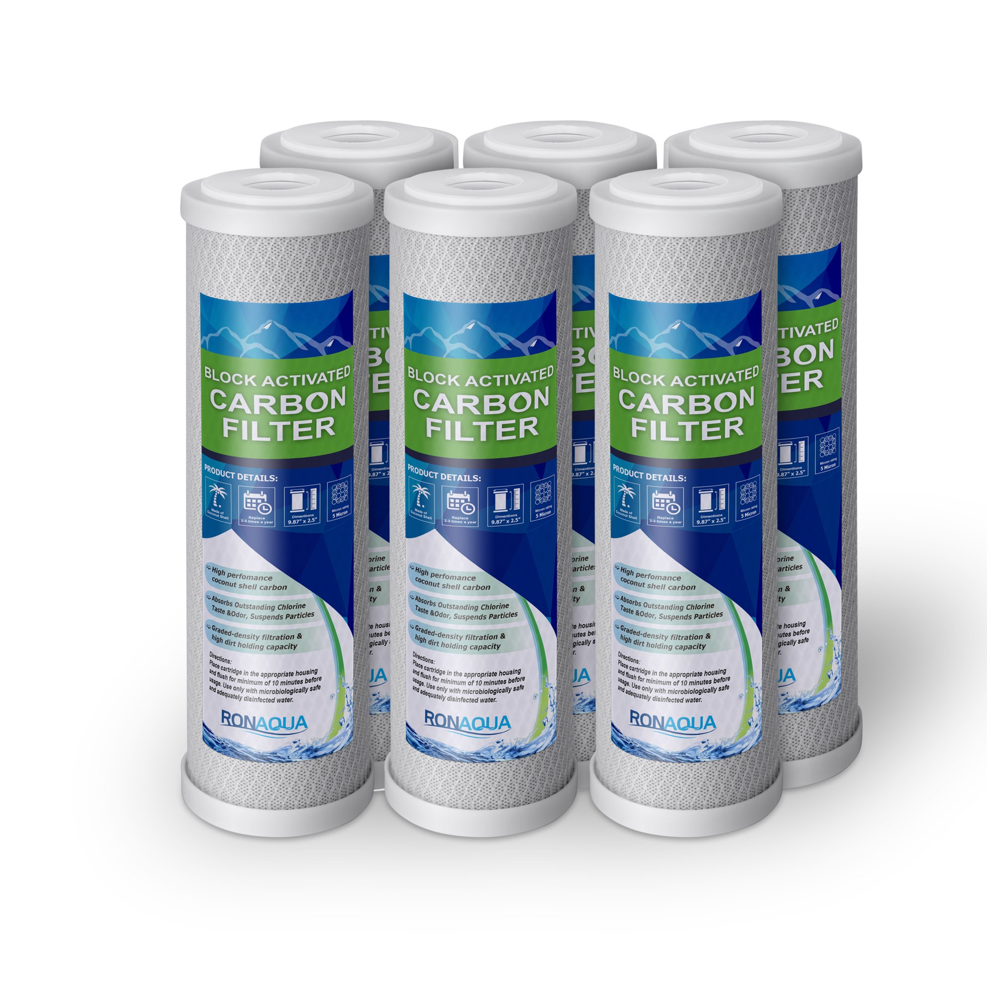 Photo 1 of 6 Block Activated Carbon 5 Micron Water Filters Set WELL-MATCHED with WFPFC8002, WFPFC9001, WHCF-WHWC, WHEF-WHWC, FXWTC, SCWH-5