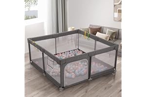 UANLAUO Baby Playpen, 59in X 59in Playpen for Babies and Toddlers, Safety Baby Play Yards, Easy Assembly Large Baby Playpen for Babies, Anti-Collision BPA-Free Breathable Mesh Play Pen, (Grey)