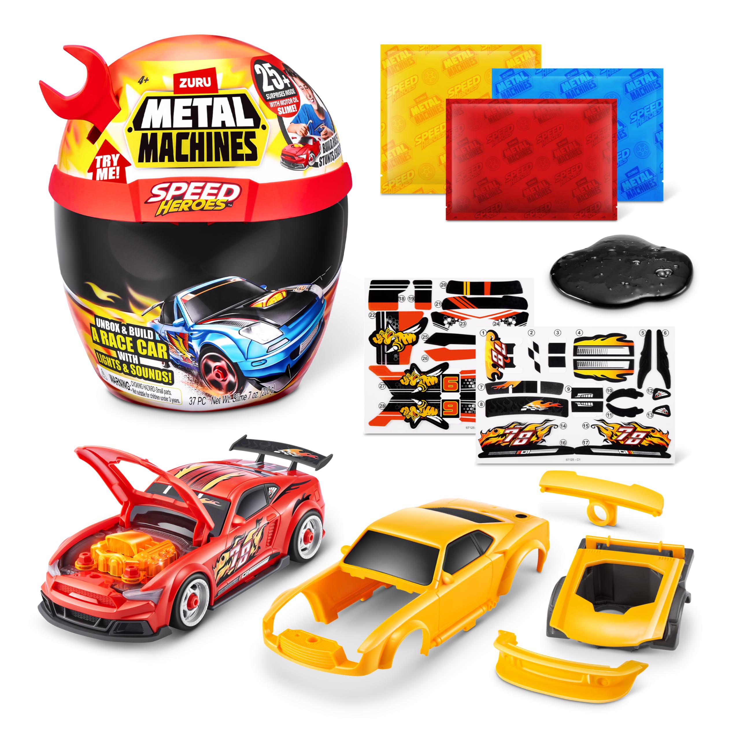 Photo 1 of Metal Machines Speed Heroes (Red) by Zuru, 20+ Surprises, Build your own Car, Two Bodies, Lights & Sounds, Slime