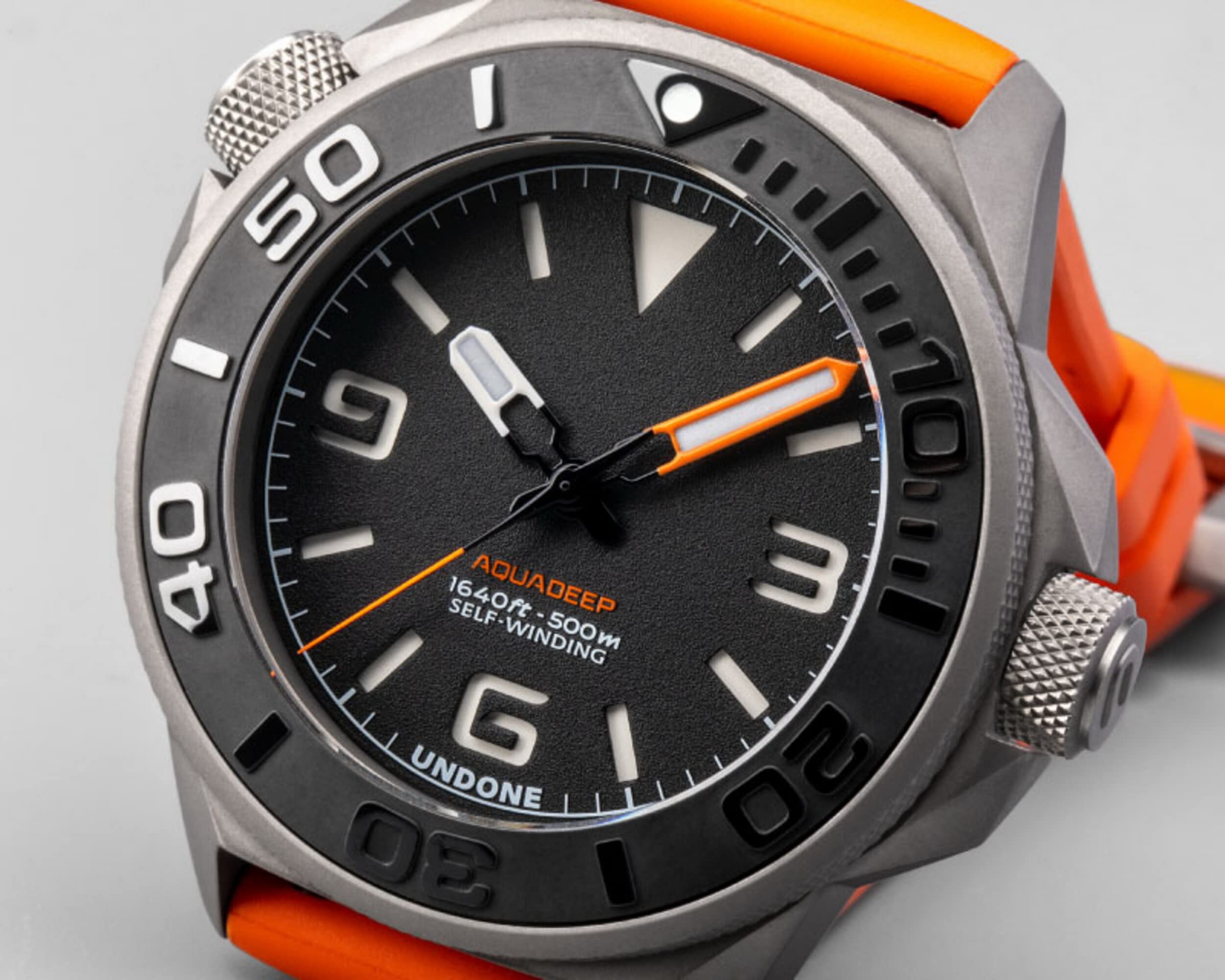 Undone AQUADEEP SIGNAL Automatic Titanium Silicone Grey Orange Sapphire Men's Watch, Sand, Diving, Sand, Diving