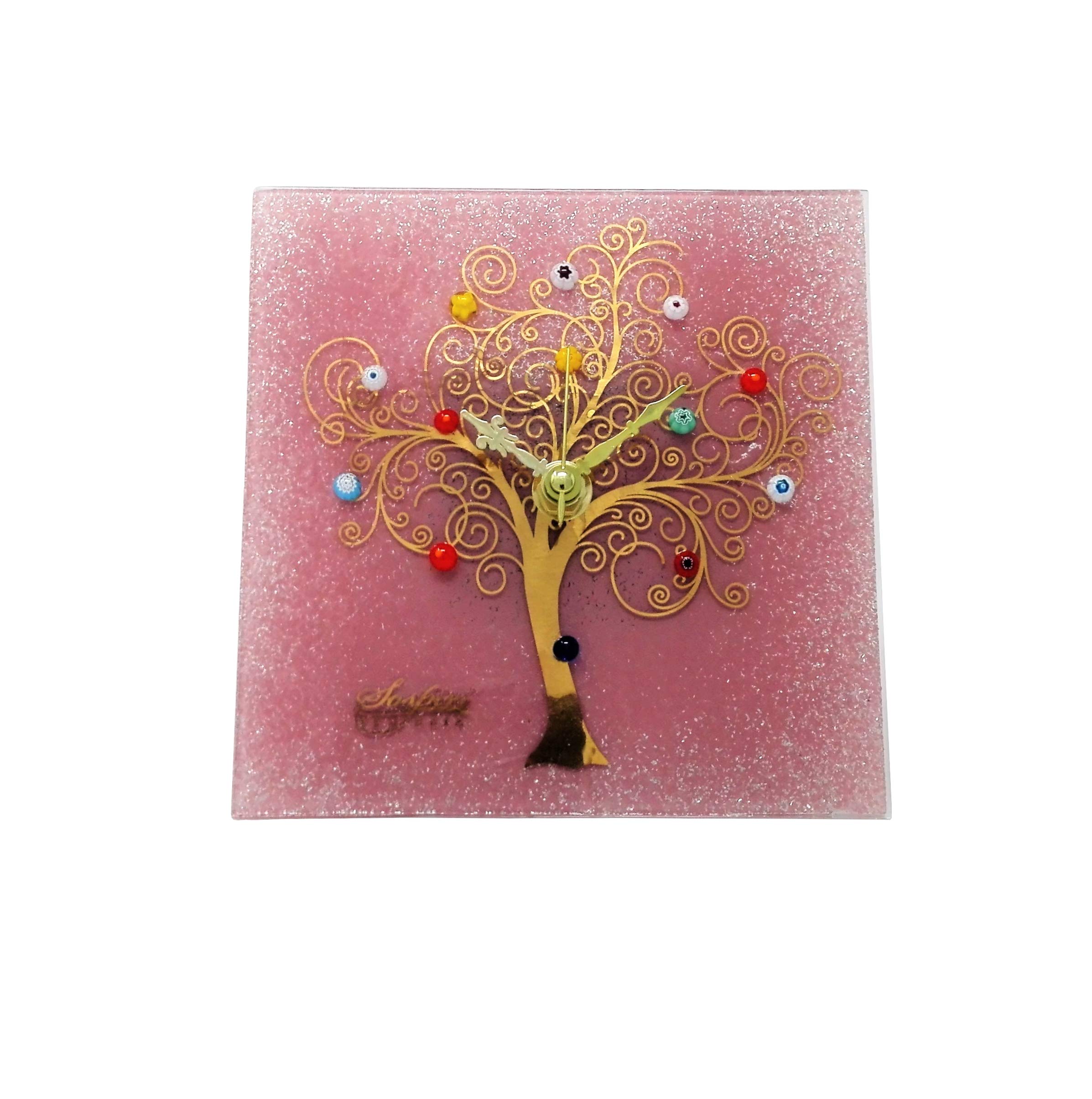 Sospiri Venezia Table Clock Murano Glass Silent Mechanism Decorated with Murrines and Gold Leaf Gift Handmade Made in Italy (10x10)