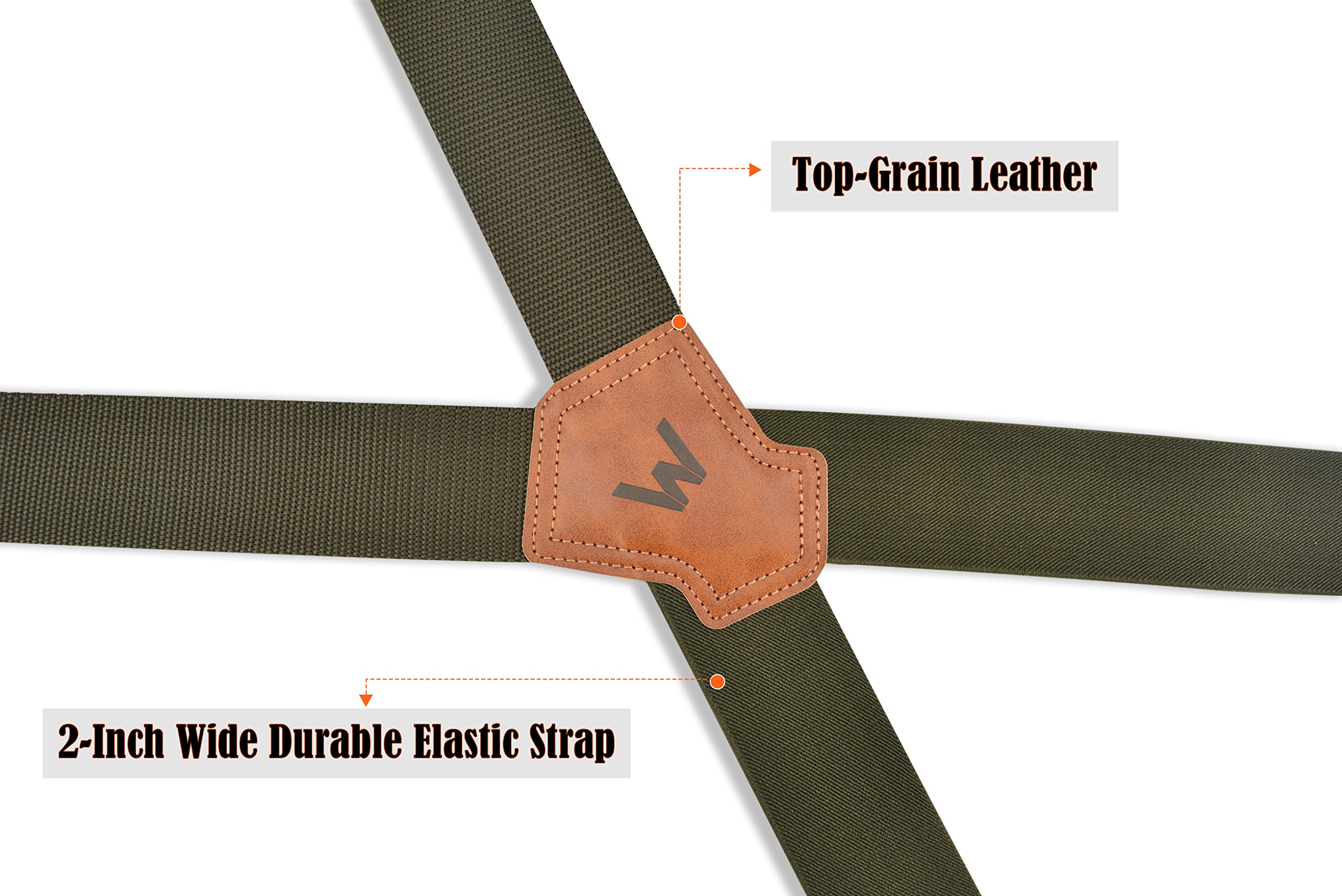WELKINLAND Green Suspenders for Men - 2 Inch Wide, Heavy Duty Work Suspenders with Belt Loops - Military & Camo Patterns