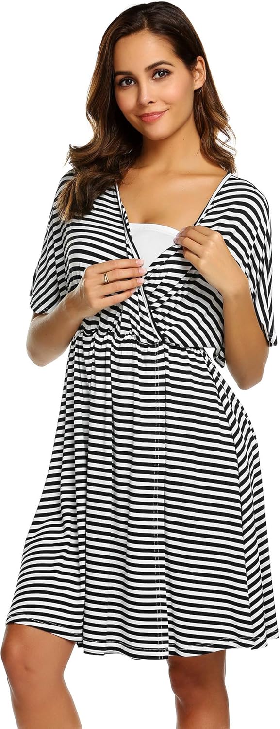 Ekouaer Women's Maternity Dress Nursing Nightgown for Breastfeeding Nightshirt Sleepwear at  Women’s Clothing store