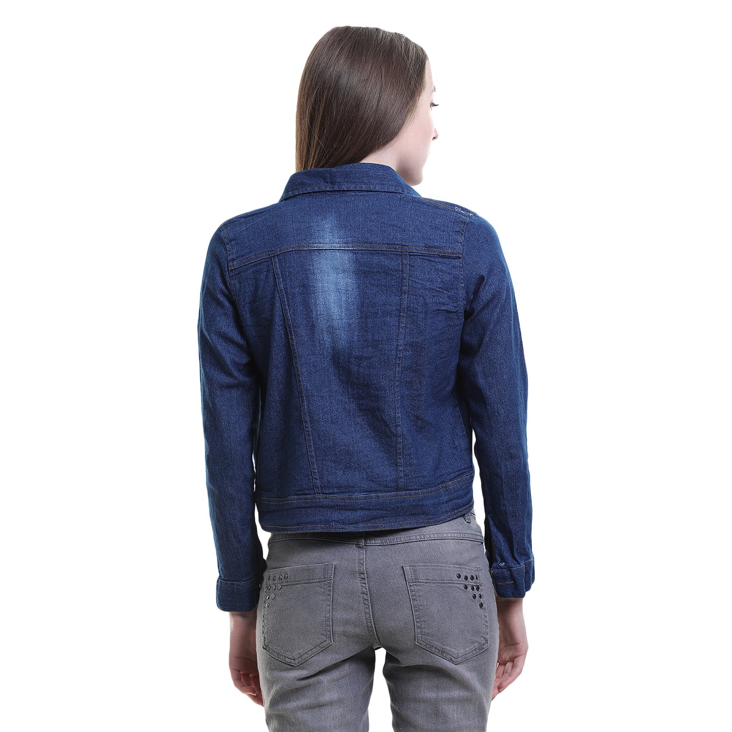 buynewtrend denim blue shrug/jacket for women