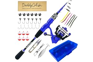 DaddyGoFish Spinning Fishing Rod and Reel Combo Set with Tackle Box | Fishing Pole | Carbon Fiber Telescopic Fishing Rod Kit 