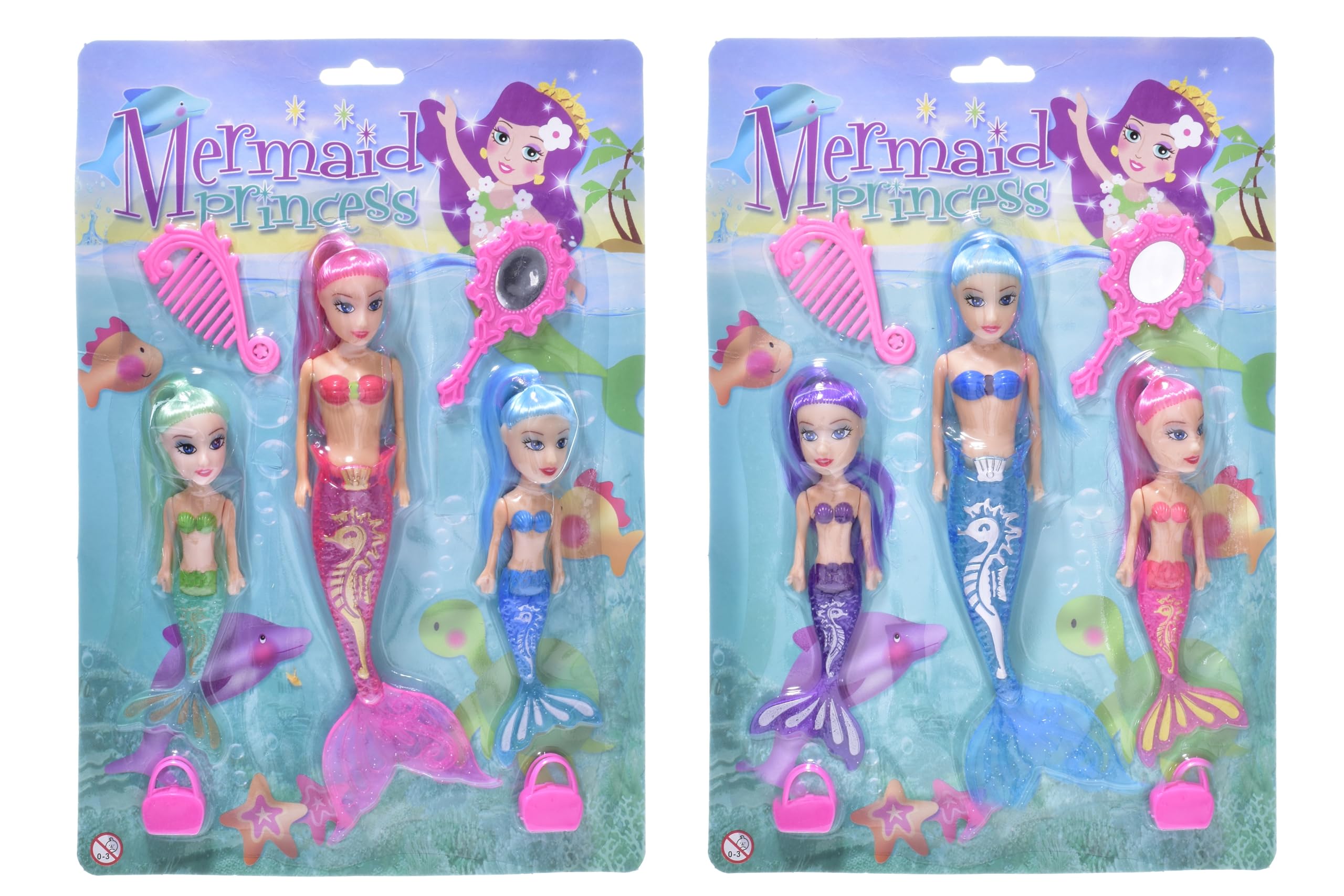 RYYN 7 Piece Mermaid Dolls Princess Set for Girls P Includes Mermaid Dolls (2 Assorted Colors)