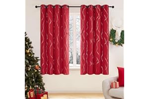 Deconovo Blackout Kitchen Curtains, 45 Inch Length - Thermal Insulated Noise Reducing Curtains for Bedroom, Dots Pattern, Curtains for Small Windows (52 x 45 Inch, Red, Set of 2)