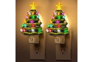 DORESshop Ceramic Christmas Tree Night Light, 3000K Night Lights Plug into Wall, Cute & Funny Christmas Decor Night Light for Kids, Plug in Nightlight with 360° Rotatable, Holiday Party Decor, 2 Pack