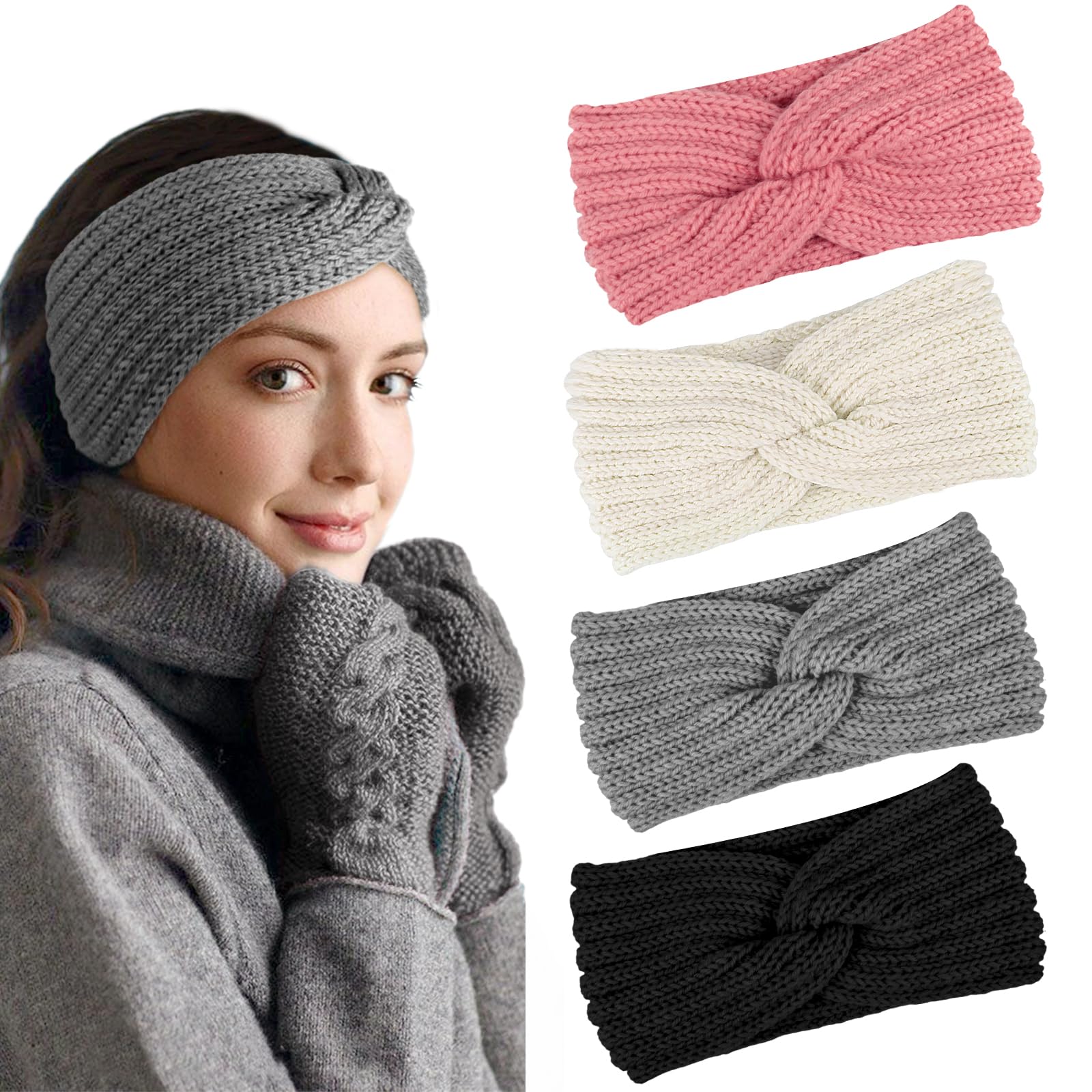 PROPOG Winter Headbands for Women's Hair, Ear Muffs Women Girls Crochet Knitted Headband Comfy Soft Ear Warmers Ear Covering Head Bands Adult Women Winter Gifts