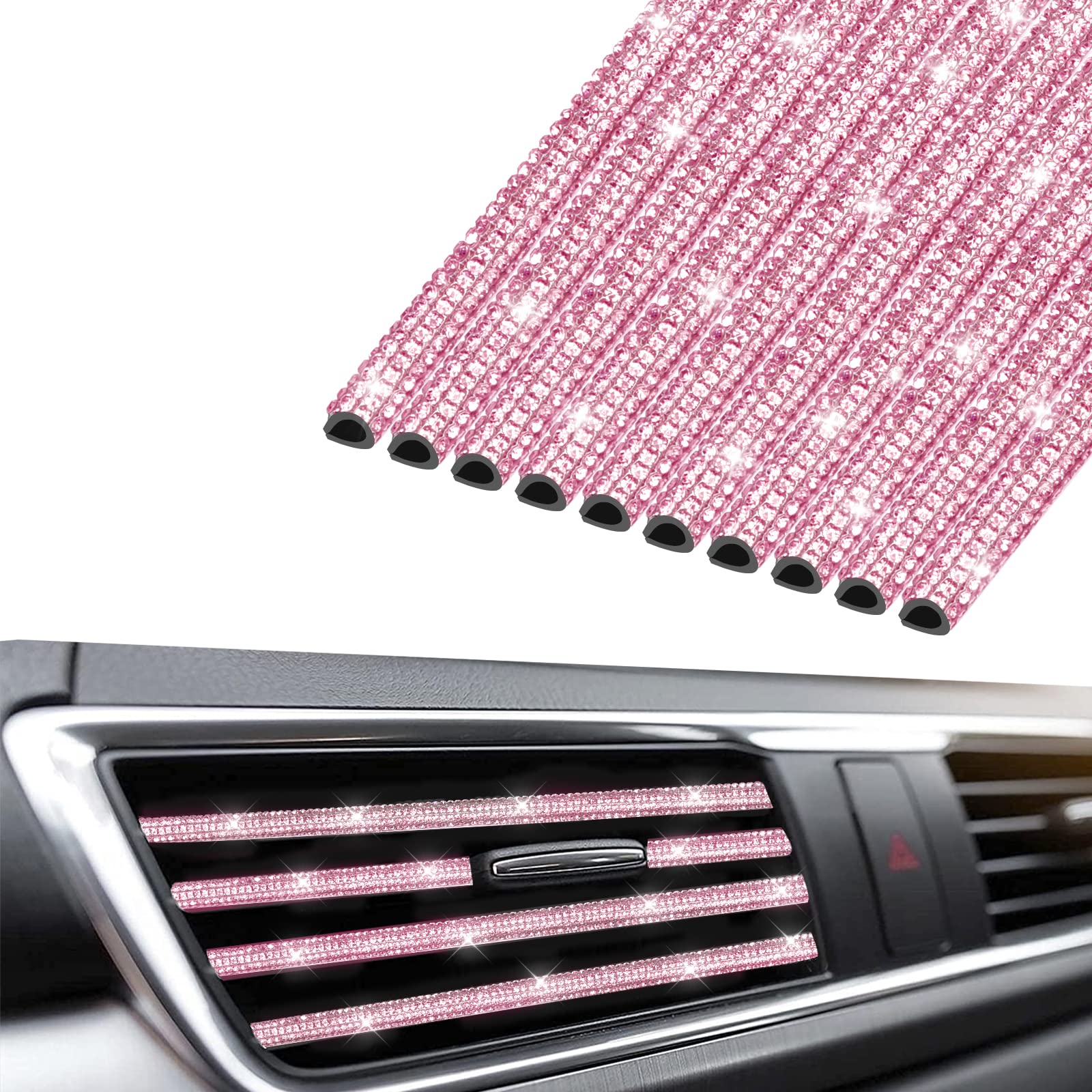 Photo 1 of INSAUTO Bling Car Accessories for Women,Bling Car Air Vent Outlet Trim, 10pcs Rhinestone Car Air Conditioner Vent Decoration Strips(Pink)