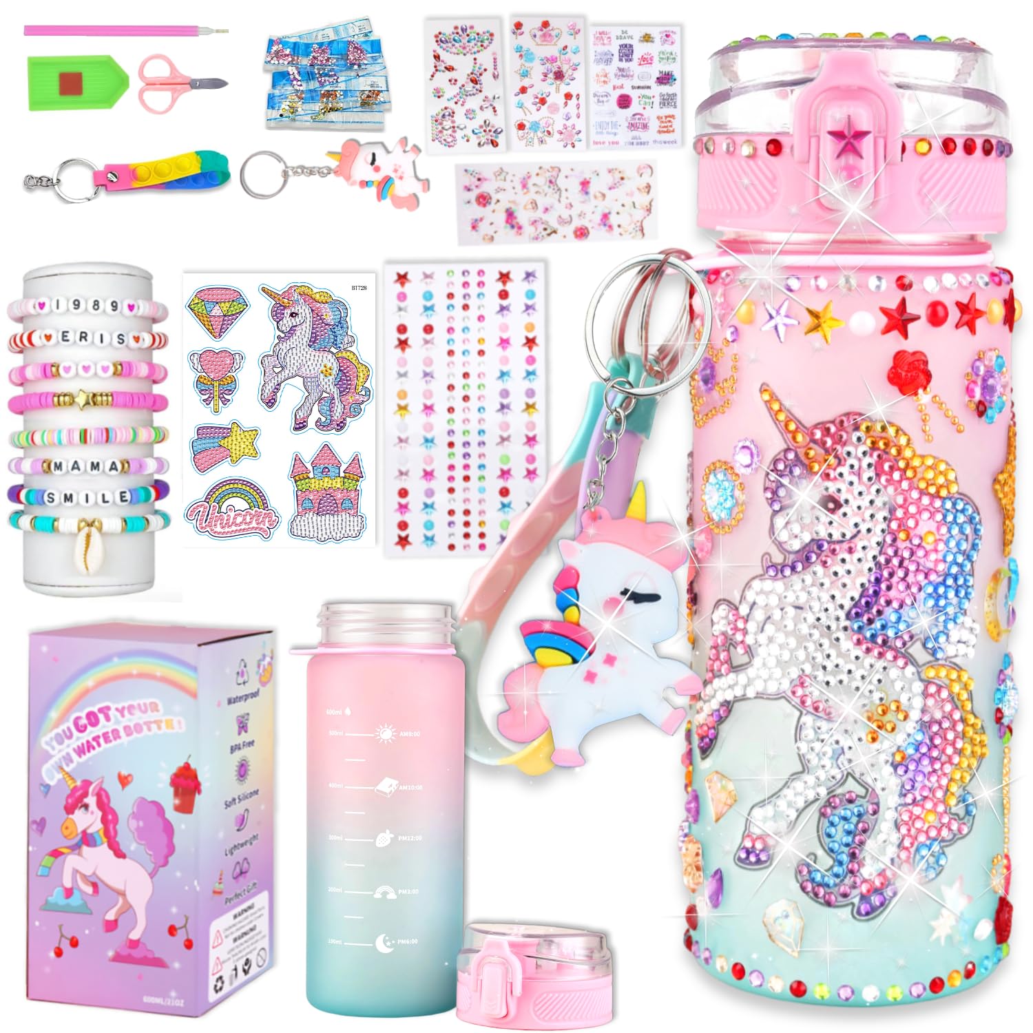 Sanilinwild Gifts for Girls Age 4-12-Decorate Your Own Water Bottle - DIY Friendship Bracelet,Christmas/Easter/Birthday Gift Ideas,Fun Arts and Crafts Gifts Toys for Girls(((Pink Unicorn)