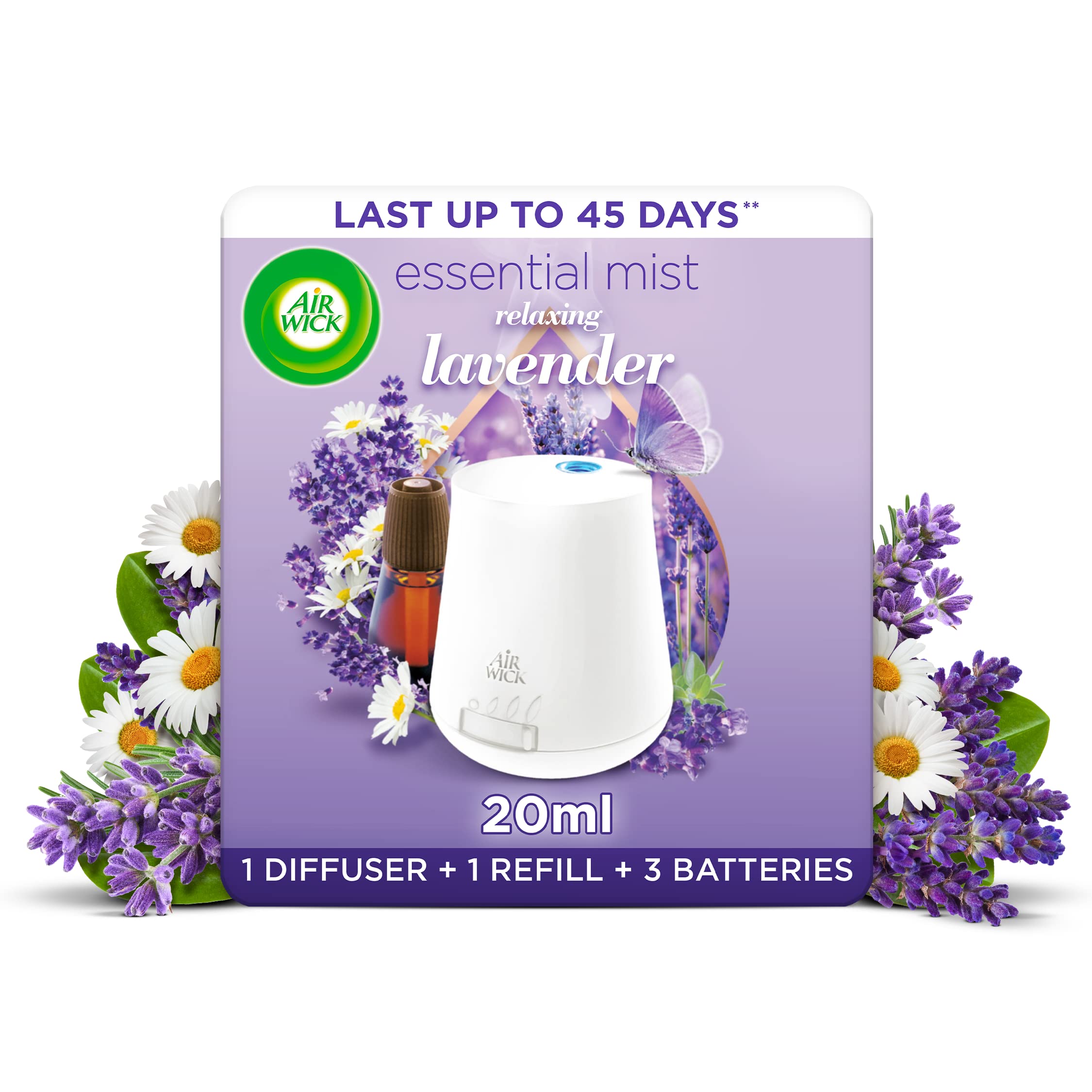 Air Wick|Relaxing Lavender| Air Freshener Essential Mist Diffuser Kit|Gadget and 1 Refill|Lasts up to 45 days