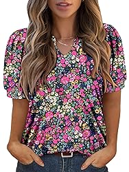 KISSMODA Women's Tunic Tops Casual V Neck Short